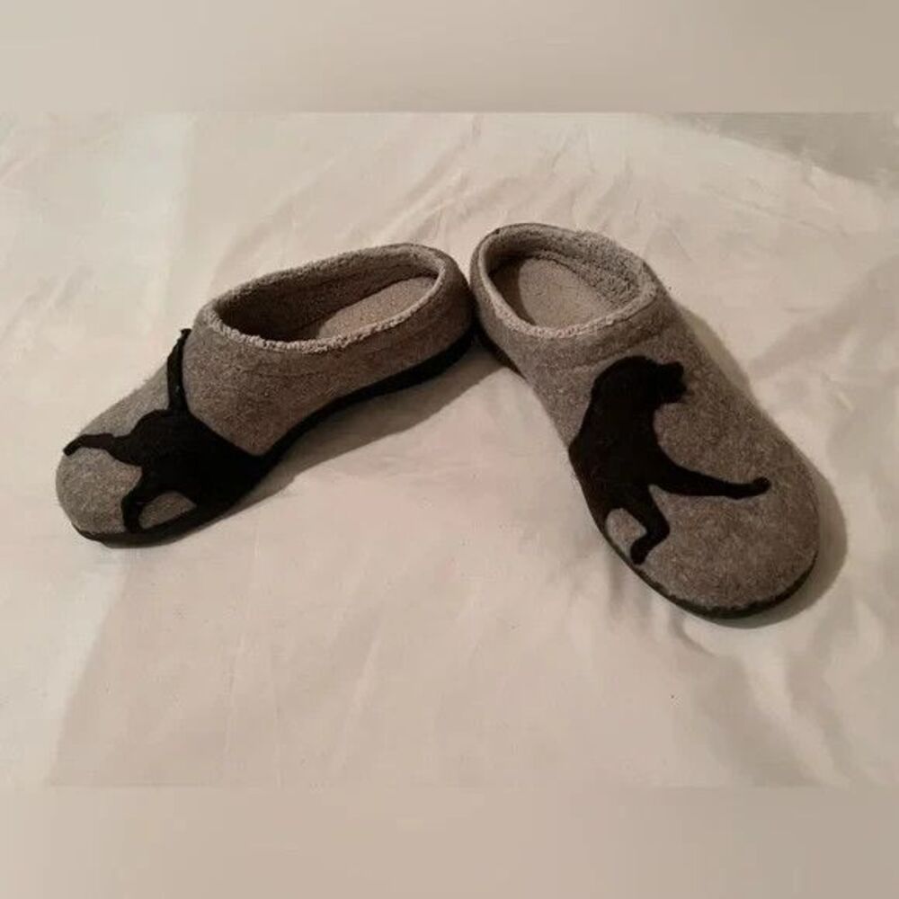 LL BEAN Women's Taupe Chocolate Daybreak Scuffs Labrador Dog Wool Slippers Sz 11 - Picture 3 of 6